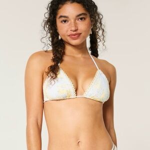 Hollister Yellow and White Bikini Top